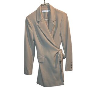 Astr Tan Khaki Blazer wrap dress waist belt XS